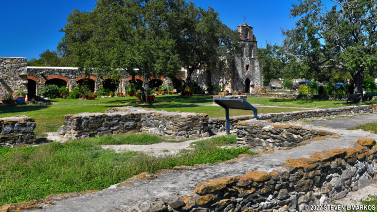 Example of a partially reconstructed building foundation at Mission Espada, San Antonio Missions National Historical Park