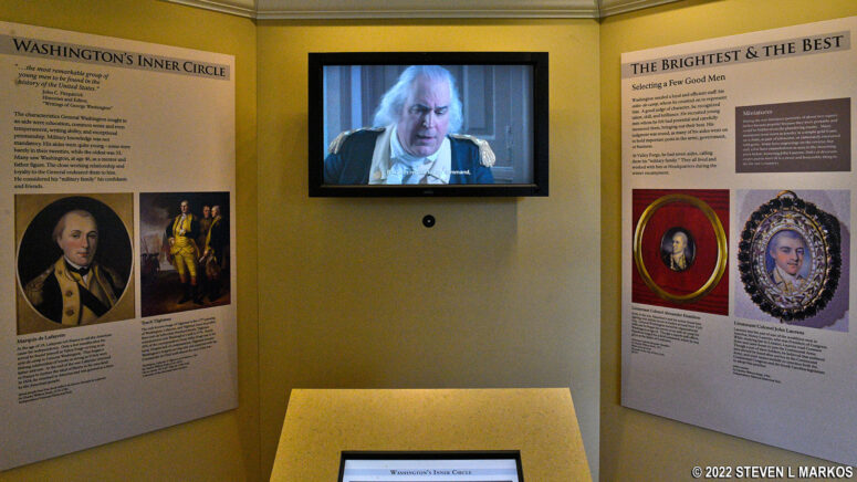 Exhibit on George Washington's inner circle at the Valley Forge Train Station Museum