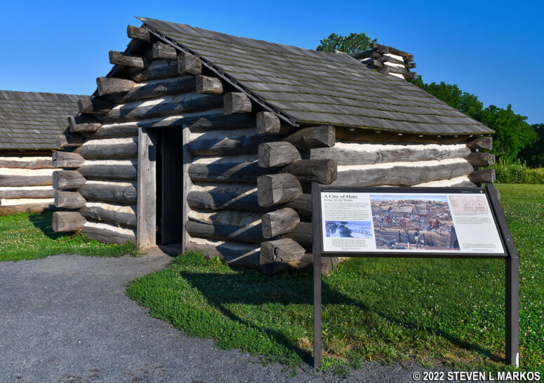 Reconstructed soldier cabin at the Muhlenberg Brigade stop on the Valley Forge Encampment Tour 