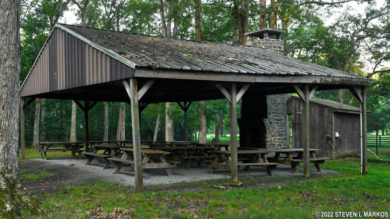 Covered picnicking pavilion at the McMillan Woods Campground, Gettysburg National Military Park