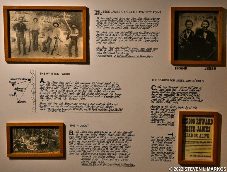 Exhibit about Jesse James and his connection to Poverty Point