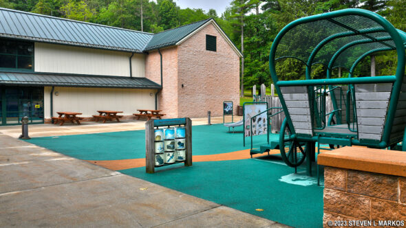 Picnic tables at the Fort Necessity National Battlefield Visitor Center