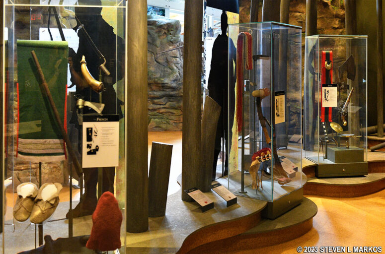 Actual and reproduction British, French, and American Indian artifacts on display at the Fort Necessity National Battlefield Museum 