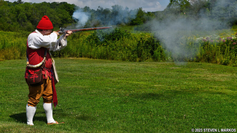 Musket firing demonstration at Fort Necessity National Battlefield