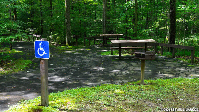 Tables for disabled visitors at Fort Necessity National Battlefield's picnic area