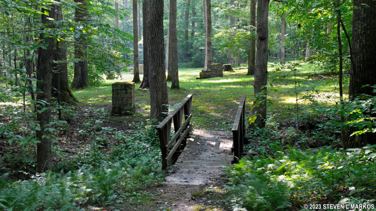Footbridge connects the two fields of the Fort Necessity National Battlefield Picnic Area