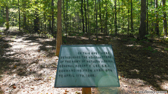 Tablet marks the spot of Robert E Lee's headquarters site at Appomattox Court House National Historical Park
