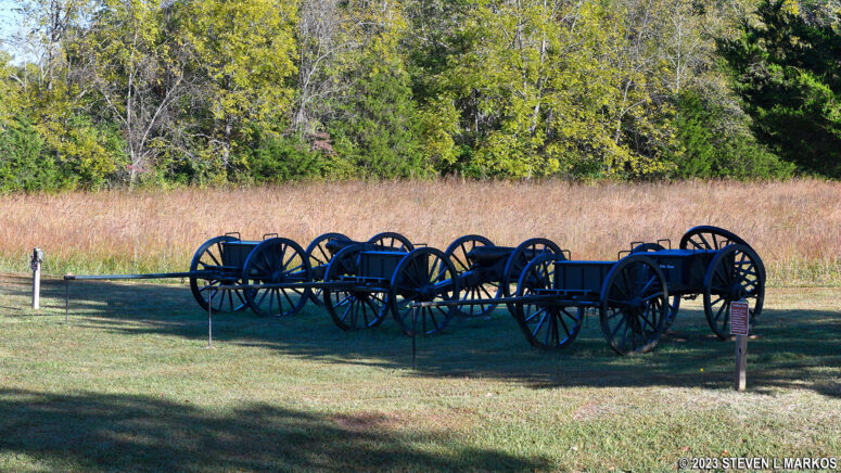 Cannon and caisson exhibit at the Appomattox River stop on the Appomattox Court House Battlefield Tour
