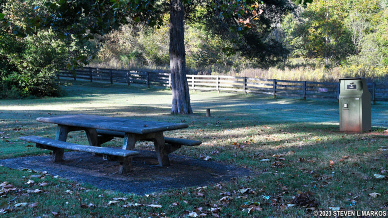 Picnic table near the Appomattox River at Appomattox Court House National Historical Park