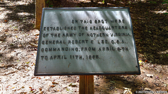 Tablet marks the spot of Robert E Lee's headquarters site at Appomattox Court House National Historical Park