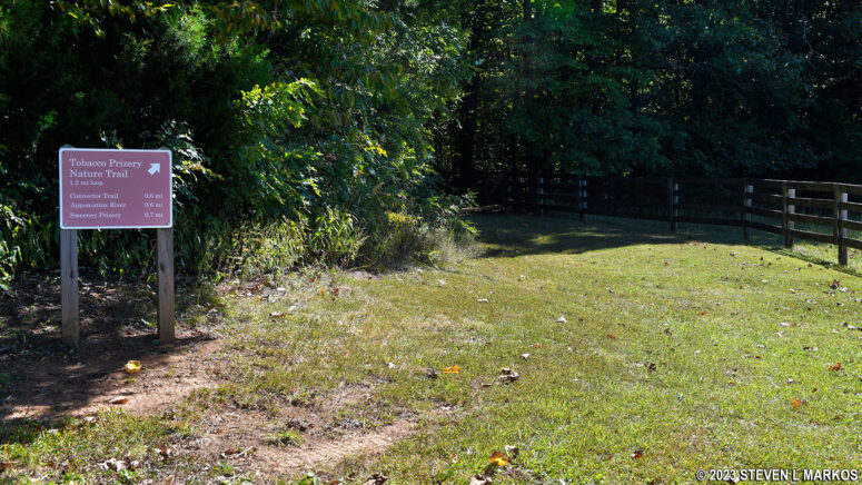 Start of the Tobacco Prizery Nature Trail at Appomattox Court House National Historical Park