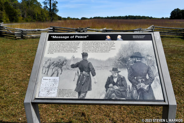 Wayside exhibit at the Grant's Headquarters stop on the Appomattox Court House Battlefield Tour