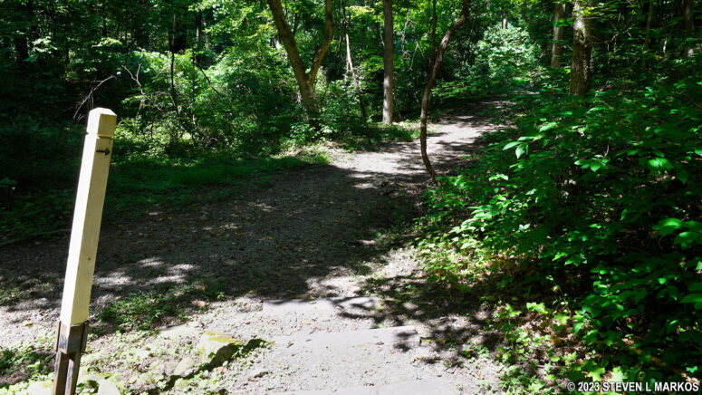 Southern end of the Main Loop Trail at the bottom of the hill near the Monongahela River, Friendship Hill National Historic Site