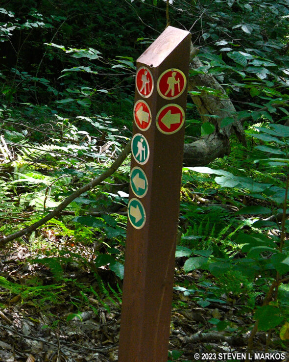 Directional signage on the trails at Friendship Hill National Historic Site