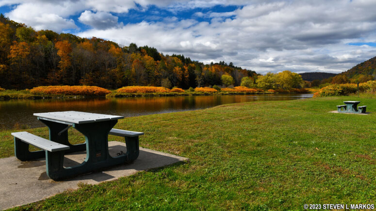 Picnic tables at the Hancock, New York DEC Canoe Launch, Upper Delaware Scenic and Recreational River