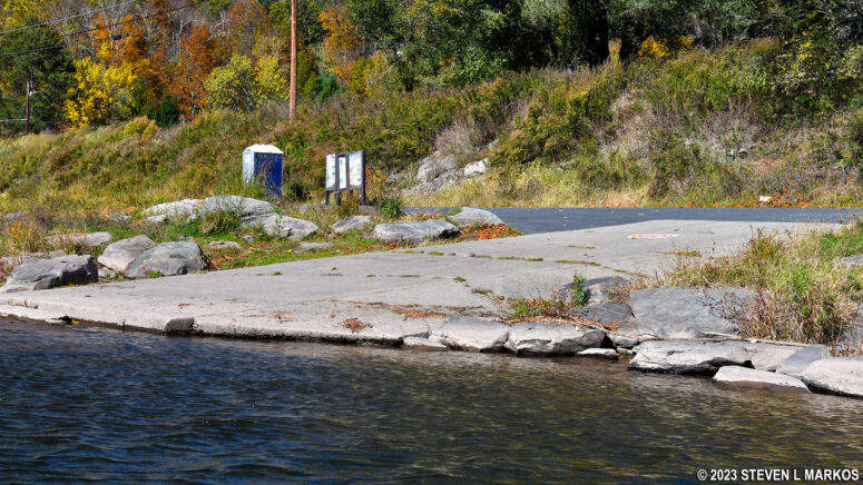 View from the Delaware River of the PFBC's Narrowsburg Boat Ramp on the Upper Delaware Scenic and Recreational River