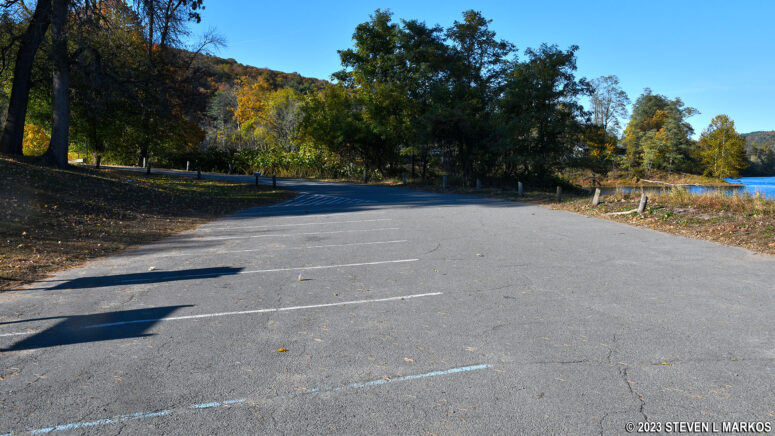 Car parking lot at the Lackawaxen Boat Ramp at the Zane Grey Museum, Upper Delaware Scenic and Recreational River