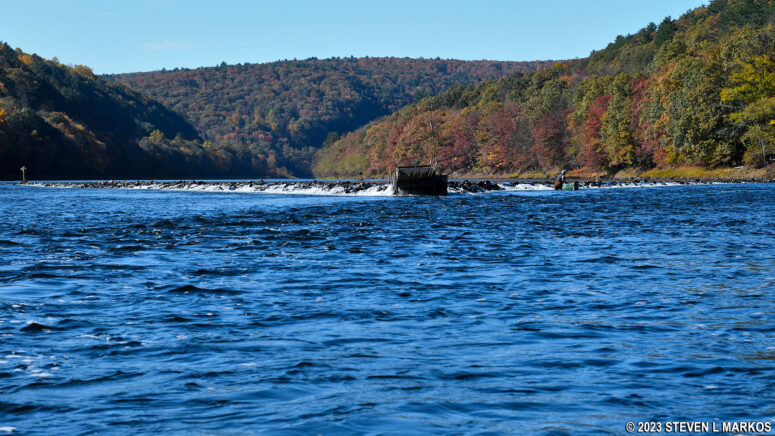 Upstream view of an eel weir between Barryville and Sparrowbush, New York, on the Upper Delaware Scenic and Recreational River