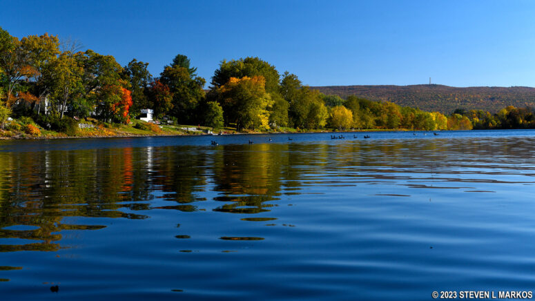 Calm water at the Matamoras Boat Ramp on the Delaware River at Matamoras, Pennsylvania