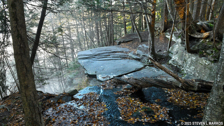 Stream along the Bouchoux Trail cascades down a cliff