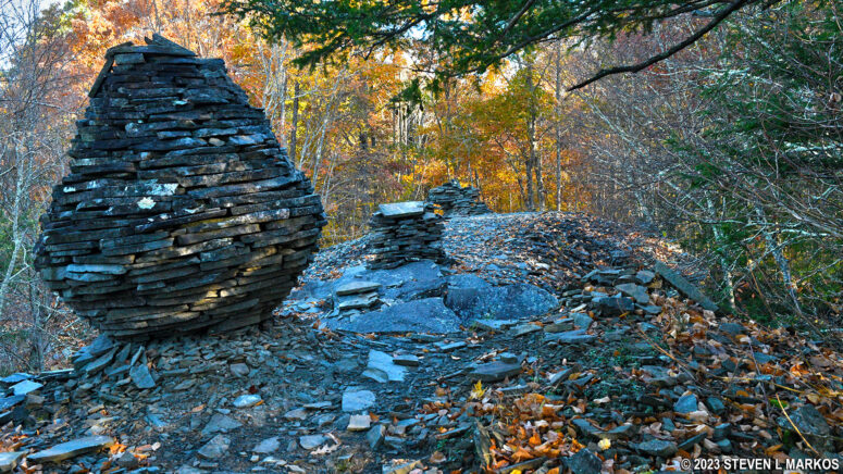 Bluestone rock sculptures at Jensen's Ledges on the Bouchoux Trail near Lordville, New York