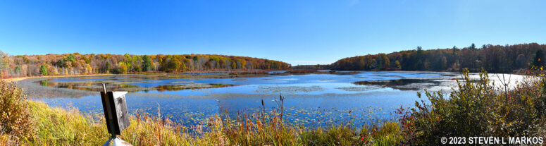 Panoramic view of Cobey Pond from the northern end of the Cobey Pond Trail (click to enlarge)