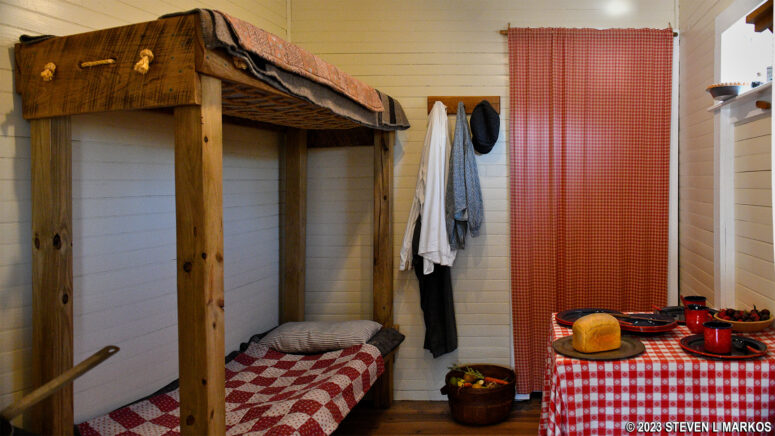 Room in the Roebling Aqueduct Toll House is decorated as a canal boat cabin