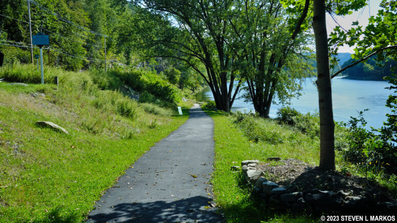 Paved path leads from Highway 97 to the Highland NY DEC canoe launch on the Upper Delaware Scenic and Recreational River