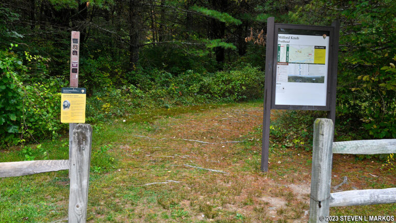 Northeastern trailhead for the Milford Knob Trail in the Cliff Park section of Delaware Water Gap National Recreation Area