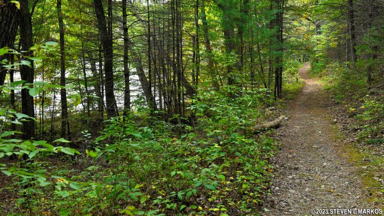 The northeastern end of the Pond Loop Trail runs right along the Cliff Park Pond, Delaware Water Gap National Recreation Area