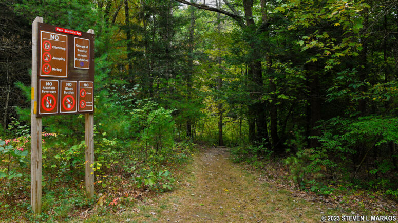 Sign with the rules for the trails in the Cliff Park section of Delaware Water Gap National Recreation Area
