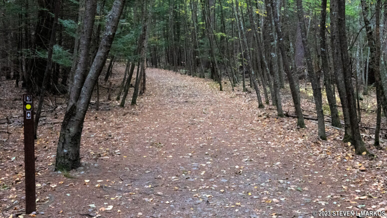 Hackers Trail at the intersection with a wide trail that is not on the Cliff Park hiking trail map, Delaware Water Gap National Recreation Area