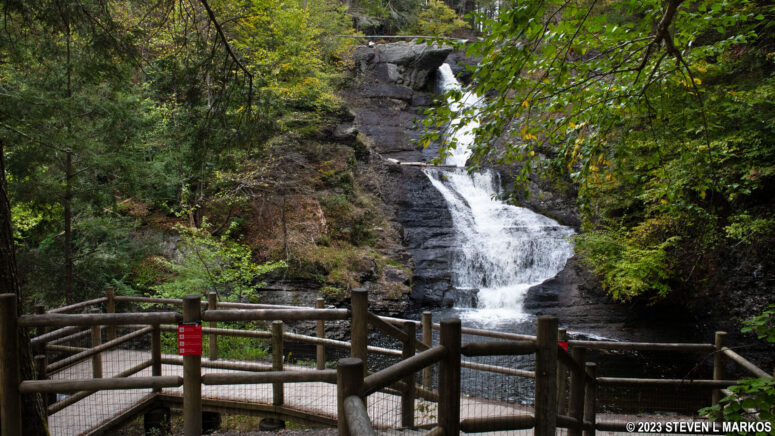Observation deck at the middle and lower Raymondskill waterfalls in Delaware Water Gap National Recreation Area