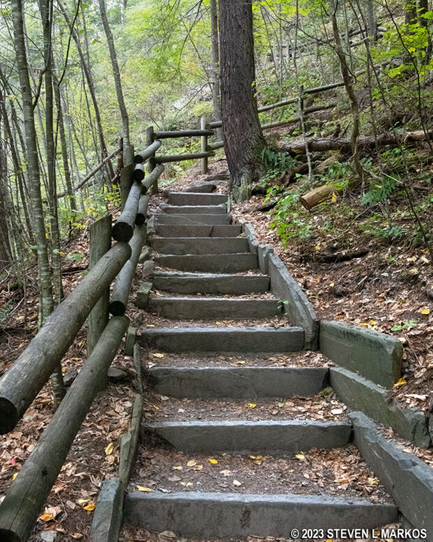 Steep terrain on the Raymondskill Falls Trail in Delaware Water Gap National Recreation Area