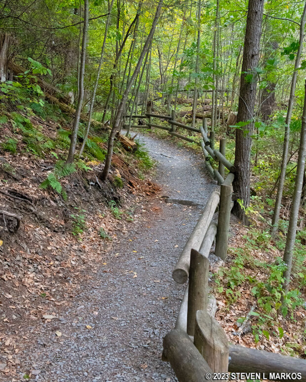 Uphill hike on the western side of the Raymondskill Falls Trail in Delaware Water Gap National Recreation Area