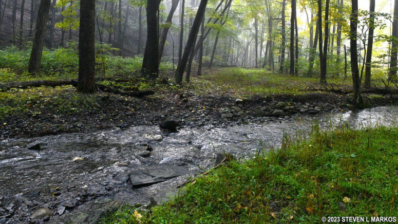 The Zimmerman Road portion of the Conashaugh View Trail crosses Conashaugh Creek, Delaware Water Gap National Recreation Area