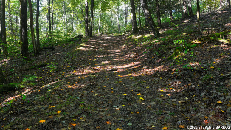 Steep terrain on the stick portion of the Conashaugh View Loop Trail in Delaware Water Gap National Recreation Area