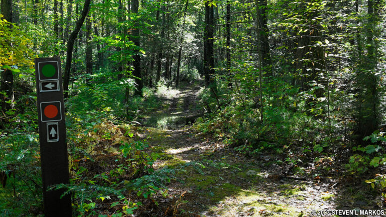 The route of the Conashaugh View Trail in Delaware Water Gap National Recreation Area is marked by orange blazes