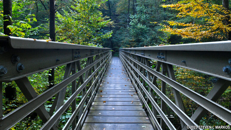 Steel bridge over Hornbecks Creek on the Lower Hornbecks Creek Trail in Delaware Water Gap National Recreation Area