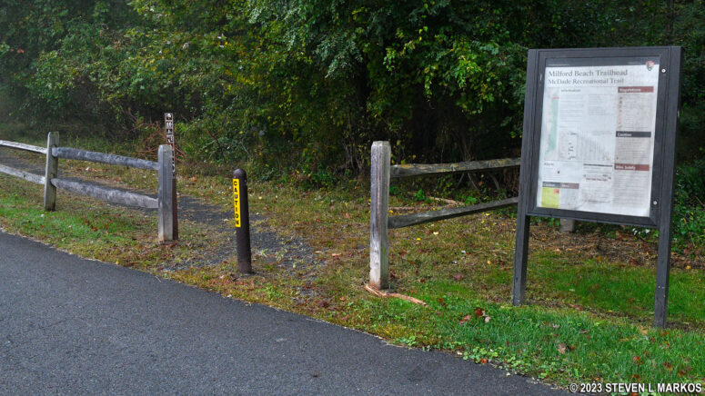 Start of the McDade Trail at Milford Beach in Delaware Water Gap National Recreation Area