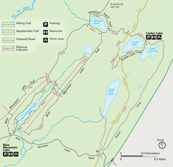Delaware Water Gap National Recreation - Blue Mountain Lakes Trail Map W Wood Trail 590x570 