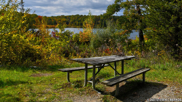 Picnic table at Crater Lake in Delaware Water Gap National Recreation Area