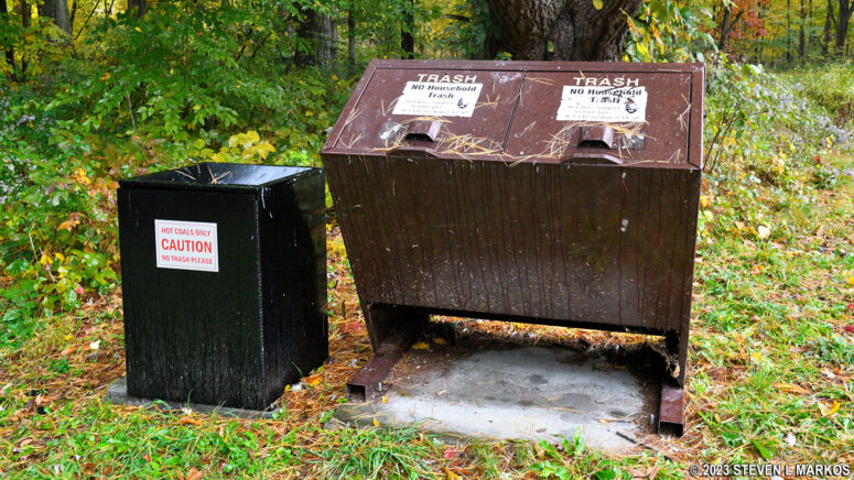 Garbage cans and hot coal bin at the Namanock Picnic Area in Delaware Water Gap National Recreation Area