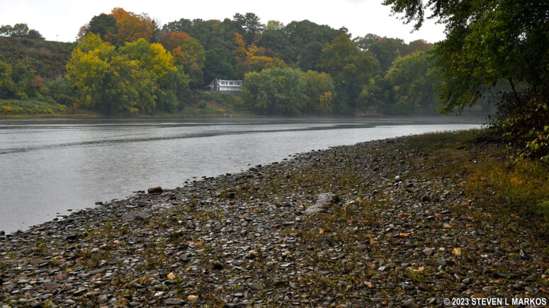 Upriver view of the Delaware River from the Caddoo Access Canoe Launch in Delaware Water Gap National Recreation Area
