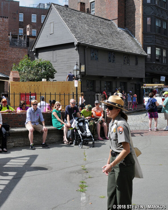 Ranger from Boston National Historical Park conducts a tour of the Freedom Trail