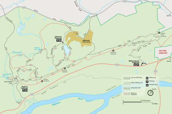Corrected trail map for the Cliff Park Area trails at Delaware Water Gap National Recreation Area (click to enlarge)