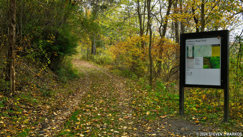Western trailhead on Old Mine Road for the Military Road Trail in Delaware Water Gap National Recreation Area