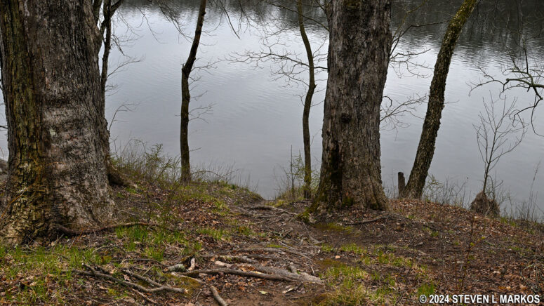 Path down a steep hill to the Namanock Canoe Launch in Delaware Water Gap National Recreation Area