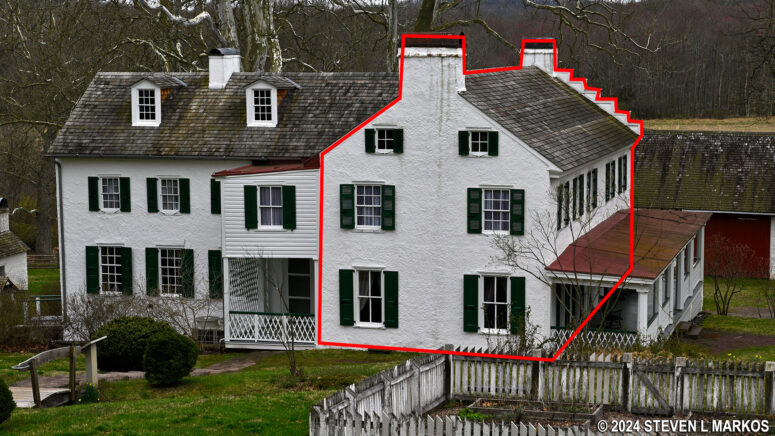 Red outline indicates the original section of the Ironmaster's House at Hopewell Furnace National Historic Site
