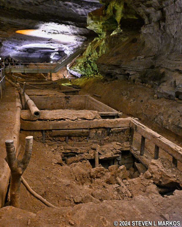 Remnants of wooden vats used in the Mammoth Cave saltpeter mine for holding cave dirt